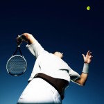 tennis player serving overhead